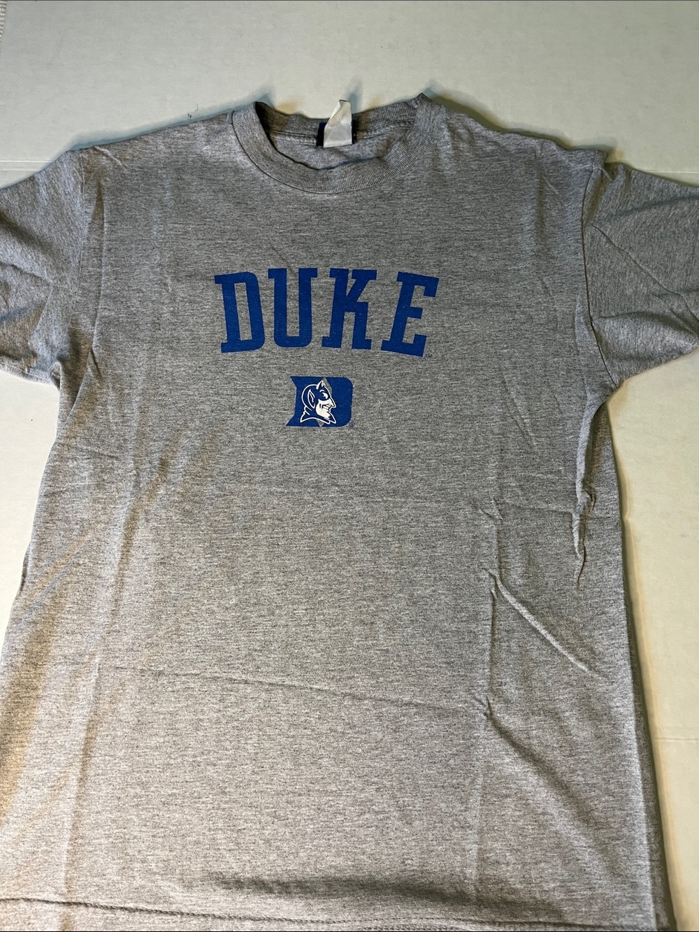 DUKE Blue devils Champs Gray Short Sleeve T-Shirt with Blue Duke Graphic